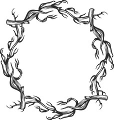 Dry branch wreath. Round frame in rustic ornate style
