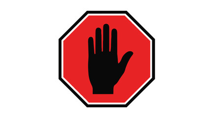 Fototapeta premium Red octagonal sign with a black hand palm outward on for warning or rejection