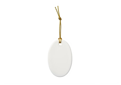 White oval ornament with gold string isolated on transparent background