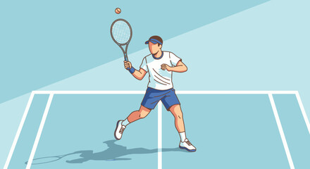 Man playing tennis on court hitting ball with racket © sudar