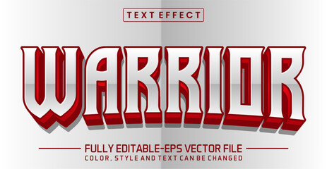 Warrior Metallic Silver and Red Bold Editable Text Effect EPS Vector