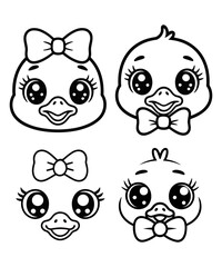Fototapeta premium Cute Duck Faces with Bows Illustration