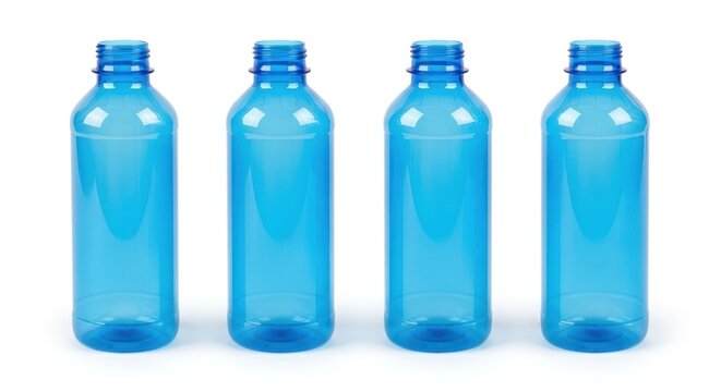 Four empty transparent blue plastic bottles with screw caps, AIzaSyCq8WxZ-4yXozl52Fn0kuen6hw9qk-