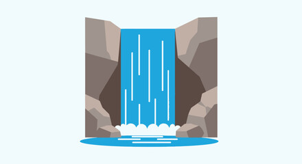 Minimalist flat design waterfall flowing between rocks © sugi