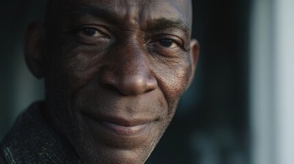 Fototapeta premium Close-up portrait of an african-american man's face. he appears to be in his late 60s or early 70s, with a wrinkled face and a prominent nose.