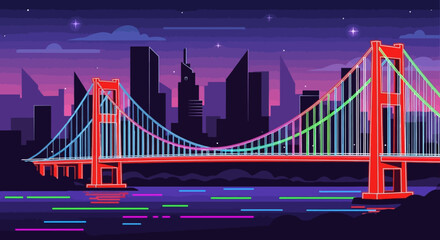Obraz premium Pixel Art Golden Gate Bridge at Night