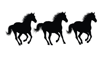 Three black horse silhouettes running side by side © MehediHasan