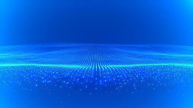 Blue abstract background with glowing neon lines and particles.