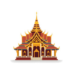 Obraz premium Traditional Asian Temple Architecture, Golden Pagoda Roof, Ornate Buddhist Structure