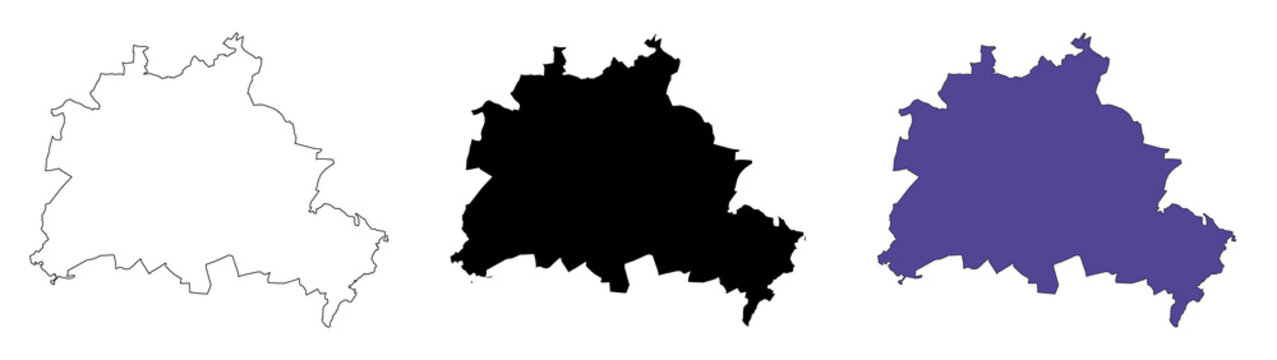 A set of vector of Berlin outline map with prefecture boundaries in three styles