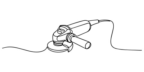 Obraz premium Line art of handheld electric angle grinder with cutting disc. Non editable stroke, grinder tool, polishing machine one line art. Continuous line drawing of repair, professional, hand, people, concept