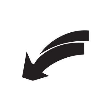 Dynamic Black Curved Arrow Pointing Down Left Vector Graphic Icon