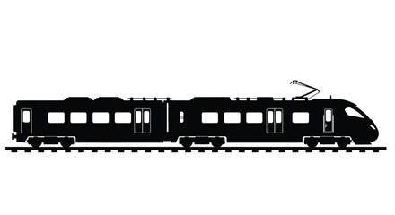 A black silhouette of a modern high speed passenger train on tracks © Momtaj