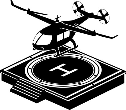 Electric vtol aircraft preparing for takeoff from helipad