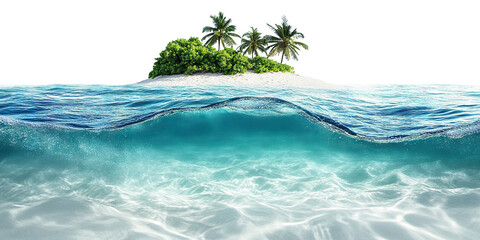 Naklejka premium Paradise beach island with clear water and lush greenery, isolated on transparent cutout background