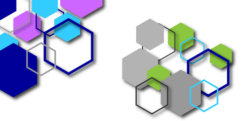 Obraz premium Abstract hexagon background with colorful blue, green and purple honeycombs, modern geometric tech vector design