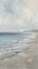 Abstract Coastal Seascape Painting with Muted Blue and Grey Tones