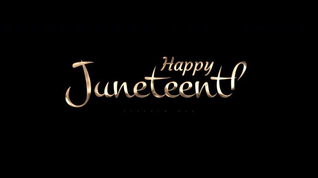 Gold cursive letters spelling happy juneteenth representing a festive and celebratory design for use in juneteenthrelated social media graphics.