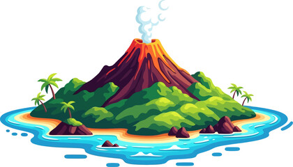 Active smoking volcano on a lush tropical island paradise © Nabil