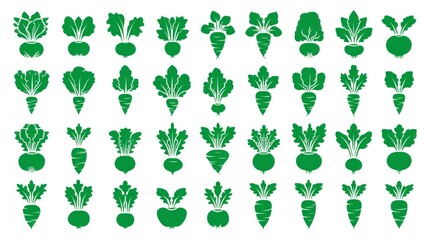 Fototapeta premium Collection of stylized green root vegetable silhouettes displayed in neat rows