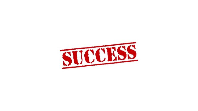 Textured Success text animation. success Rubber Stamp motion.  impression slide down rubber seal 4k video.