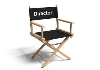 Wooden folding chair with black canvas seat and back labeled for a  supervisor