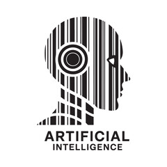 Obraz premium A striking graphic of a human head composed of digital lines and barcodes