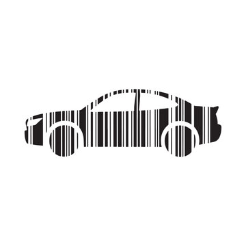 Stylized car silhouette composed of black and white vertical barcode lines