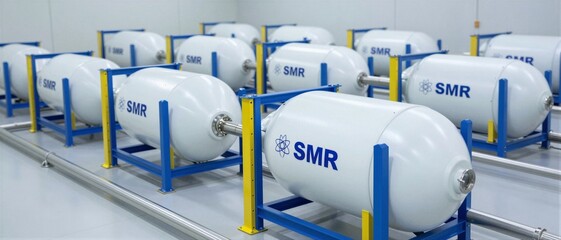 Small Modular Reactor SMR units in a clean facility for sustainable nuclear energy and power grid innovation