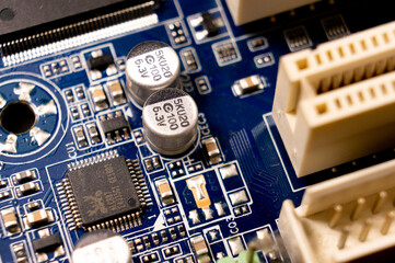 Close-up of a part of an electronic circuit board with electronic components