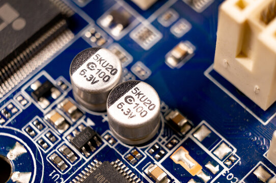 Close-up of a part of an electronic circuit board with electronic components