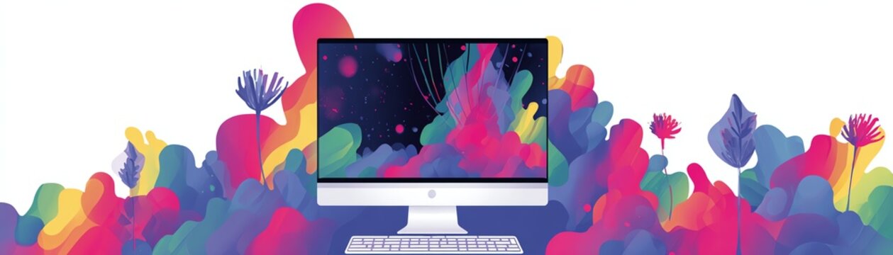 Colorful computer monitor with vibrant abstract background.