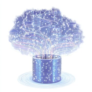 Abstract representation of data flow and digital connectivity against a white background.