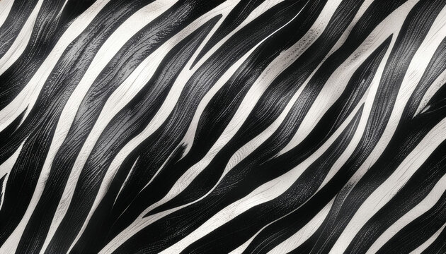 A high‑contrast black‑and‑white abstract pattern with wavy irregular stripes and textured brush‑like details creating a dynamic, organic visual flow.