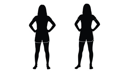 Two identical silhouettes of women standing with hands on hips