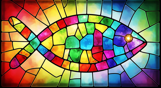 Modern Stained Glass Christian Fish Icon