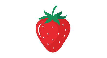 A bright red cartoon strawberry with green leaves