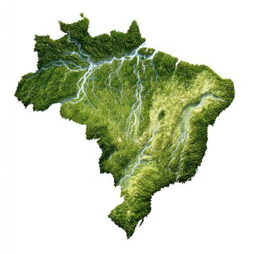 Topographic map of a South American country, rendered with lush greens and watercourses