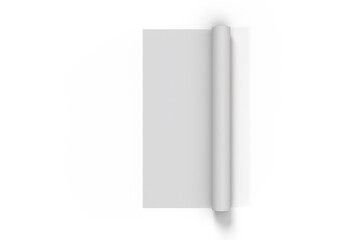 Naklejka premium 3D Blank rolled poster paper mockup with partially unrolled sheet , isolated.Minimal presentation for showcasing artwork, blueprints, and advertising posters, print artwork, branding, and ads layout