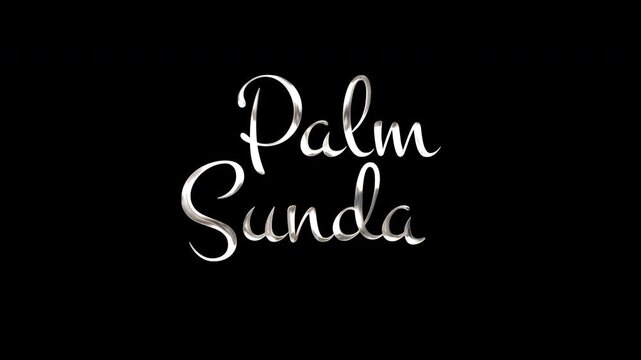 Palm sunday in white script on black background. Suitable for religious events, easter advertising, church promotions, and religious materials.