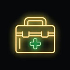 Obraz premium Glowing neon line first aid kit icon isolated on black background. 4k ultra hd video motion graphic animation