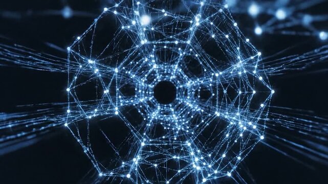 Abstract digital network mesh evolving inwards