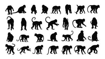 Various monkey silhouettes in different poses and shapes © JubaerAhmed