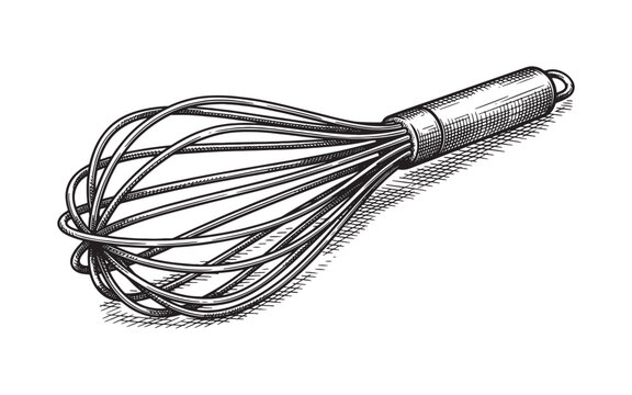 Wire balloon whisk on white engraving vector illustration