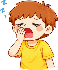 Cute sleepy boy yawning tired emotion cartoon character illustration