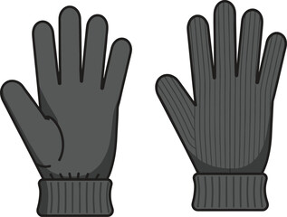 Obraz premium Winter knitted gloves illustration showing front and back views, warm ribbed cuff handwear vector mockup template for fashion branding design