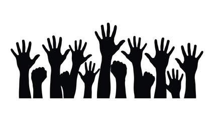 Obraz premium A group of raised hands in silhouette
