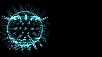 Fototapeta premium Holographic Virus Concept 3D Illustration. 3D rendering of a holographic virus isolated on a black background. Perfect for medical, scientific, and futuristic technology themes.