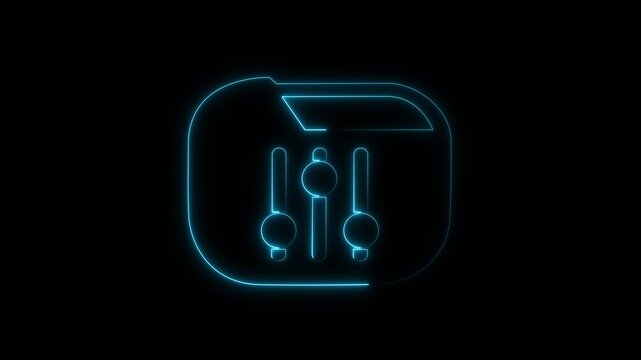 Glowing neon sound icon isolated on black background. Motion graphics of music sound control icon