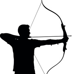 Sports silhouette of man holding bow and arrow in action © graphixarrow